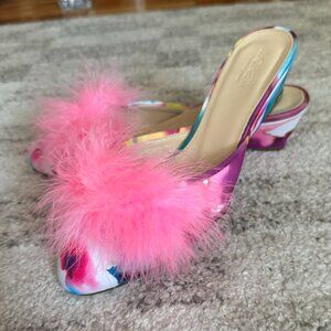 Vintage J.Crew Collection heels with watercolor satin wedge and dramatic hot pin